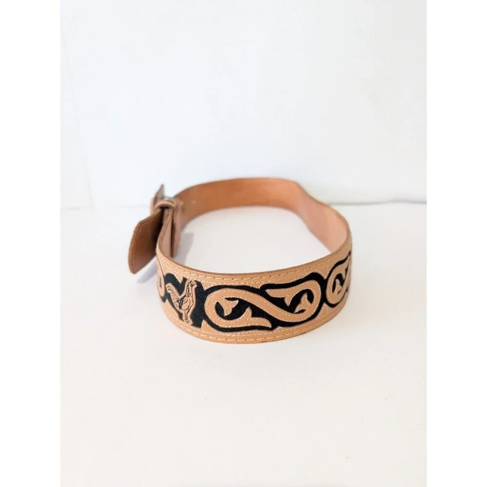 Western Belt Rooster Gallos Piteado Vaquero Style Mexican Size 40 Tan